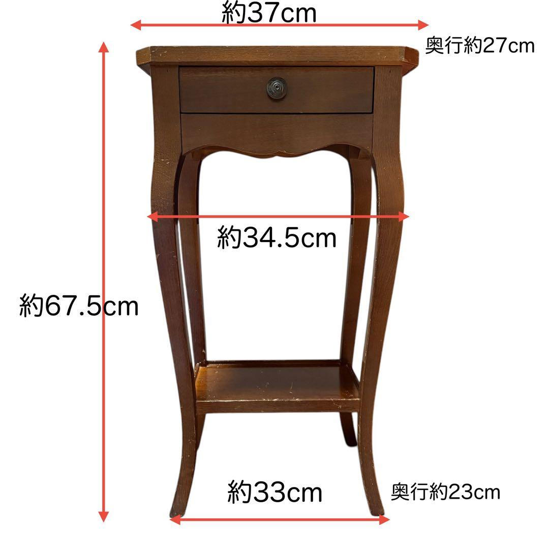木製 サイドテーブル 引出し付きアンティーク　木製コンソール　猫脚テーブル　花台
