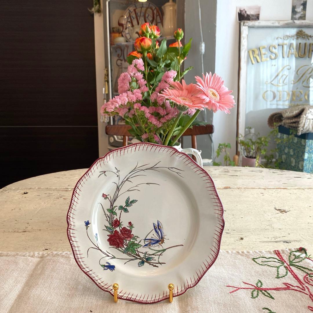 アンティークデザートプレート U&Cサルグミンヌ Papillon(蝶々）