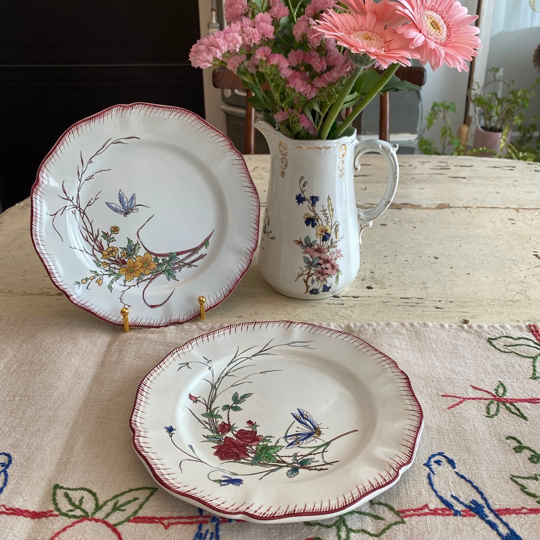 アンティークデザートプレート U&Cサルグミンヌ Papillon(蝶々）