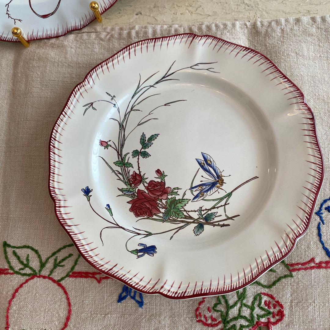 アンティークデザートプレート U&Cサルグミンヌ Papillon(蝶々）