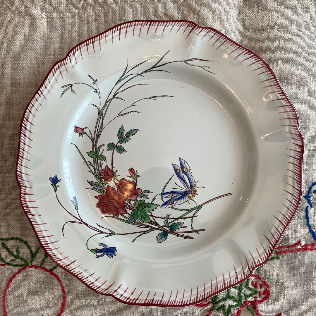 アンティークデザートプレート U&Cサルグミンヌ Papillon(蝶々）