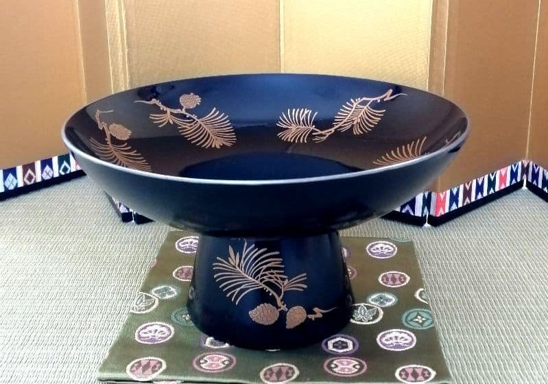 茶道具　高杯菓子器　菓子器　老松　金蒔絵　漆芸　漆器　共箱