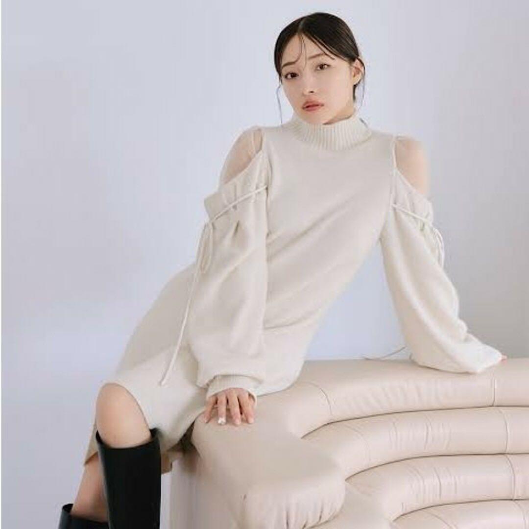 SNIDEL シースルーショルダーミニニットワンピース