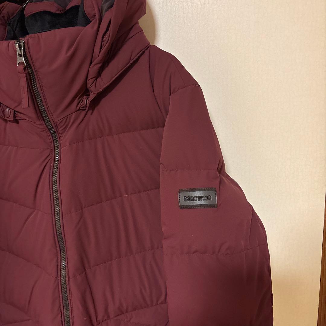 【美品】MARMOT マーモット フードダウンジャケット レディースL 赤ワイン