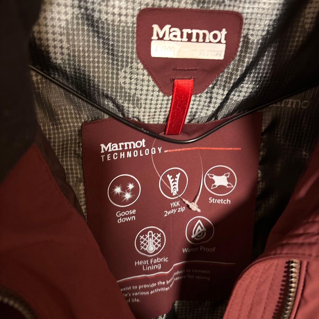 【美品】MARMOT マーモット フードダウンジャケット レディースL 赤ワイン