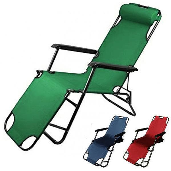 ★折り畳み式★ 多機能 リクライニングチェア ヘッドレスト付 グリーン