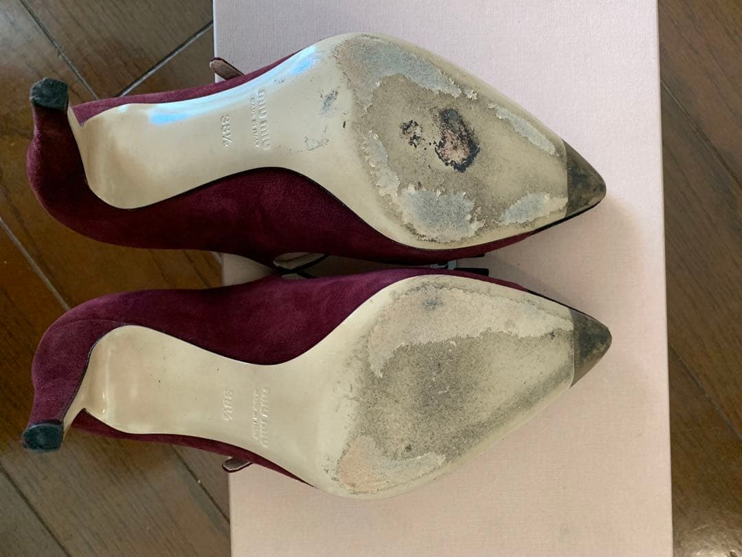 Miumiu ストラップパンプス38.5 スウェード　ディープパープル×ブラック