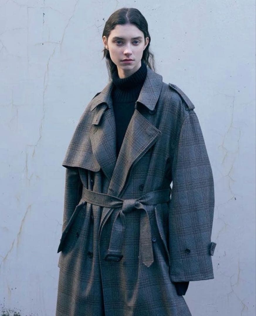 【タグ・ハンガー付】stein 21AW オーバーサイズトレンチコート チェック