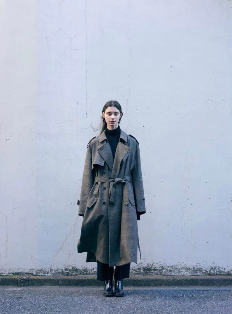 【タグ・ハンガー付】stein 21AW オーバーサイズトレンチコート チェック