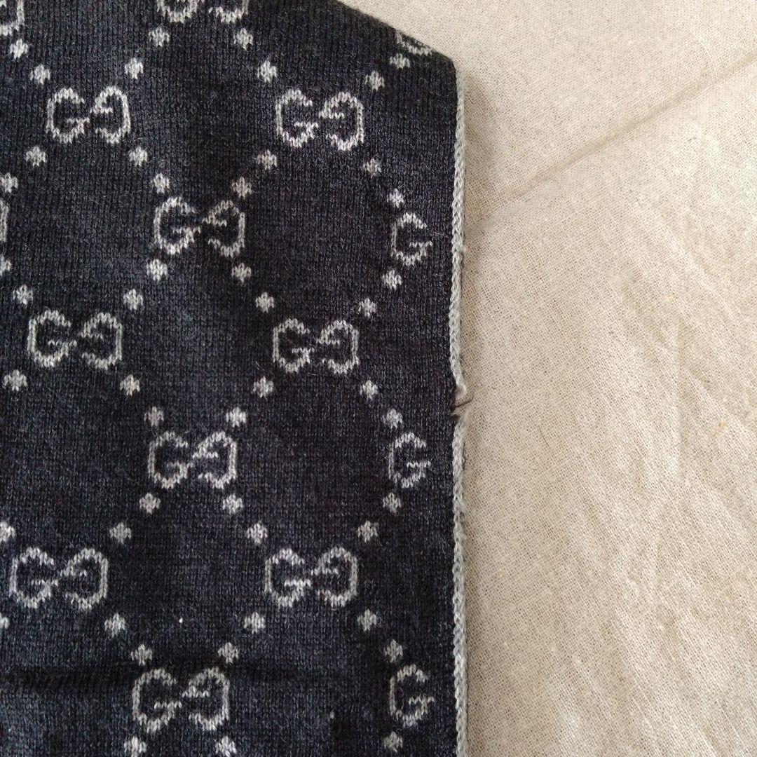 GUCCI ブラック GGパターン マフラー①　ウール100%