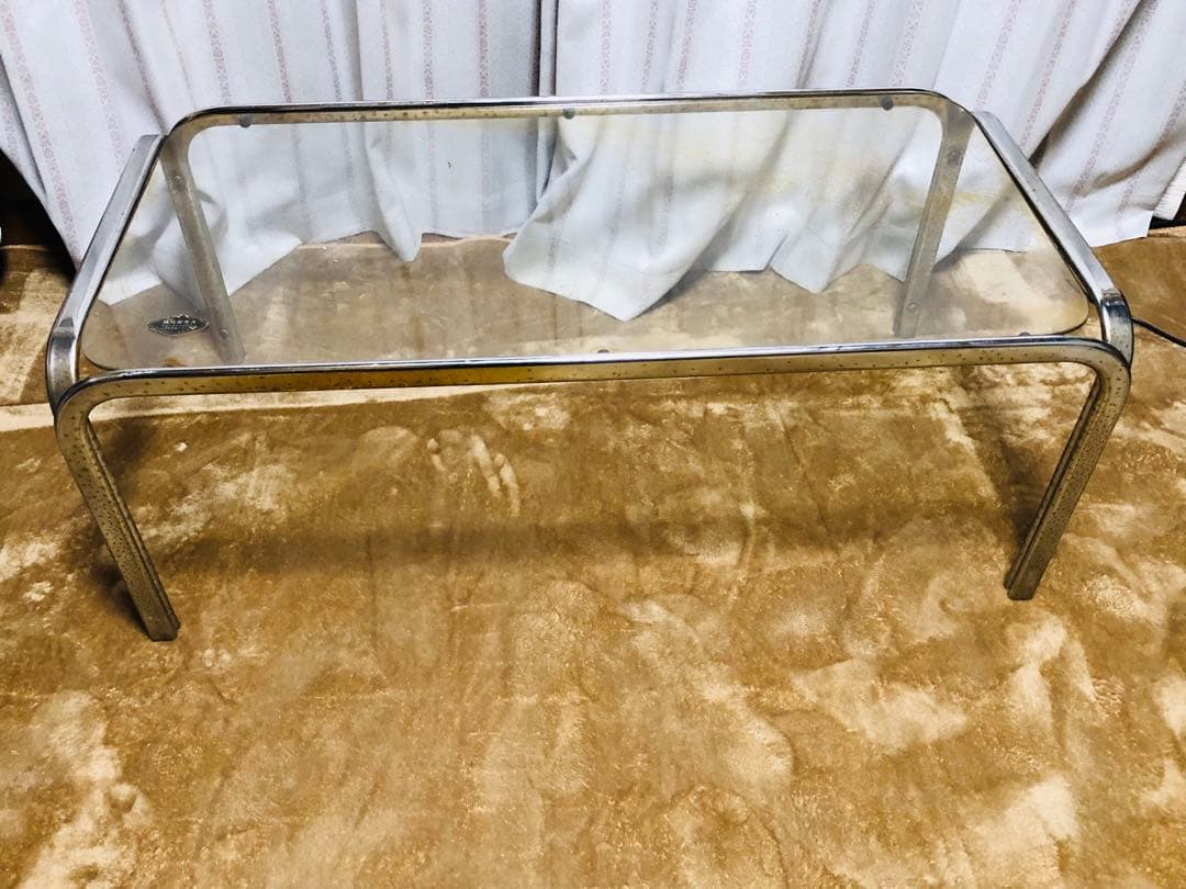 当時物　昭和レトロ　アイアンフレーム　ガラステーブル