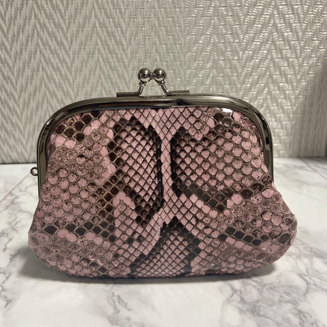 ハンドメイドパイソンの本革親子がま口財布(両面各2段カードポケット付