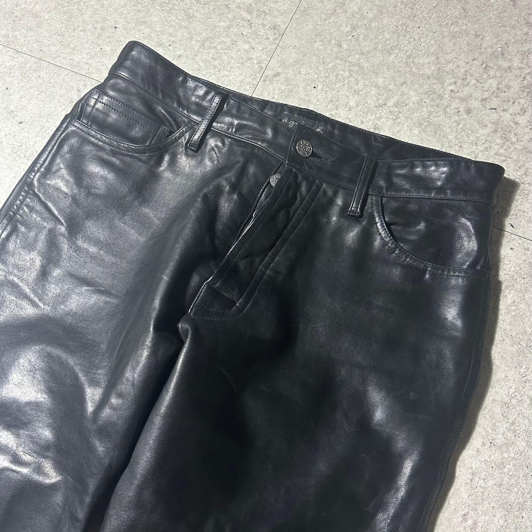 agnes b homme 牛革 40 レザーパンツ 黒