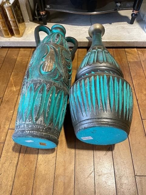 青緑色の陶器製花瓶セット