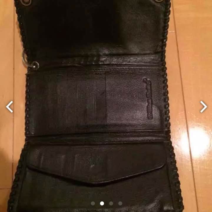 エイ革三つ折り長財布シルバー925ウォレットチェーン付き