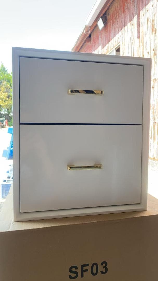 ホワイト木製チェスト 2段引き出し 訳あり品　写真をご確認TST-06-⑨