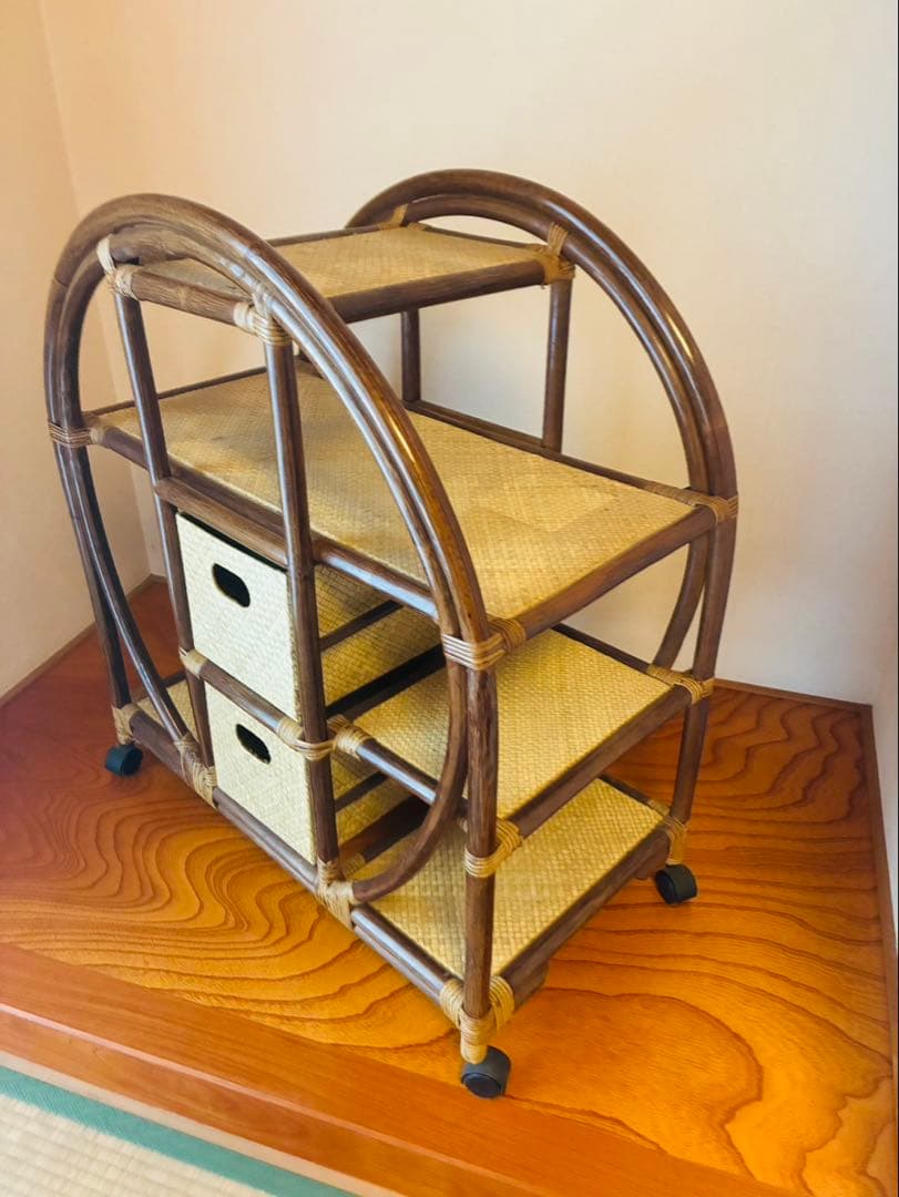 民藝家具 ラタン 陳列棚 飾り棚 チェスト ラック 籐製 木製 押入れ 収納