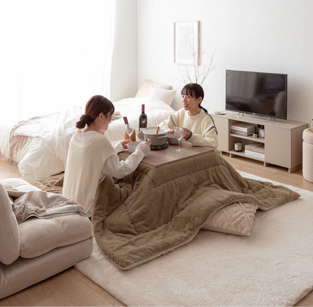 【ベージュ】こたつ布団　リバーシブルファー　正方形　190cm×190cm