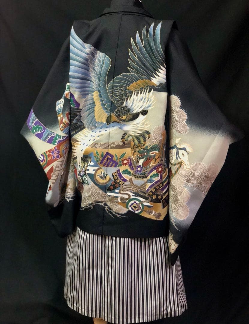 七五三 5歳　男の子　鷹　龍　黒　羽織　着物　袴　セット　男児　753 五歳