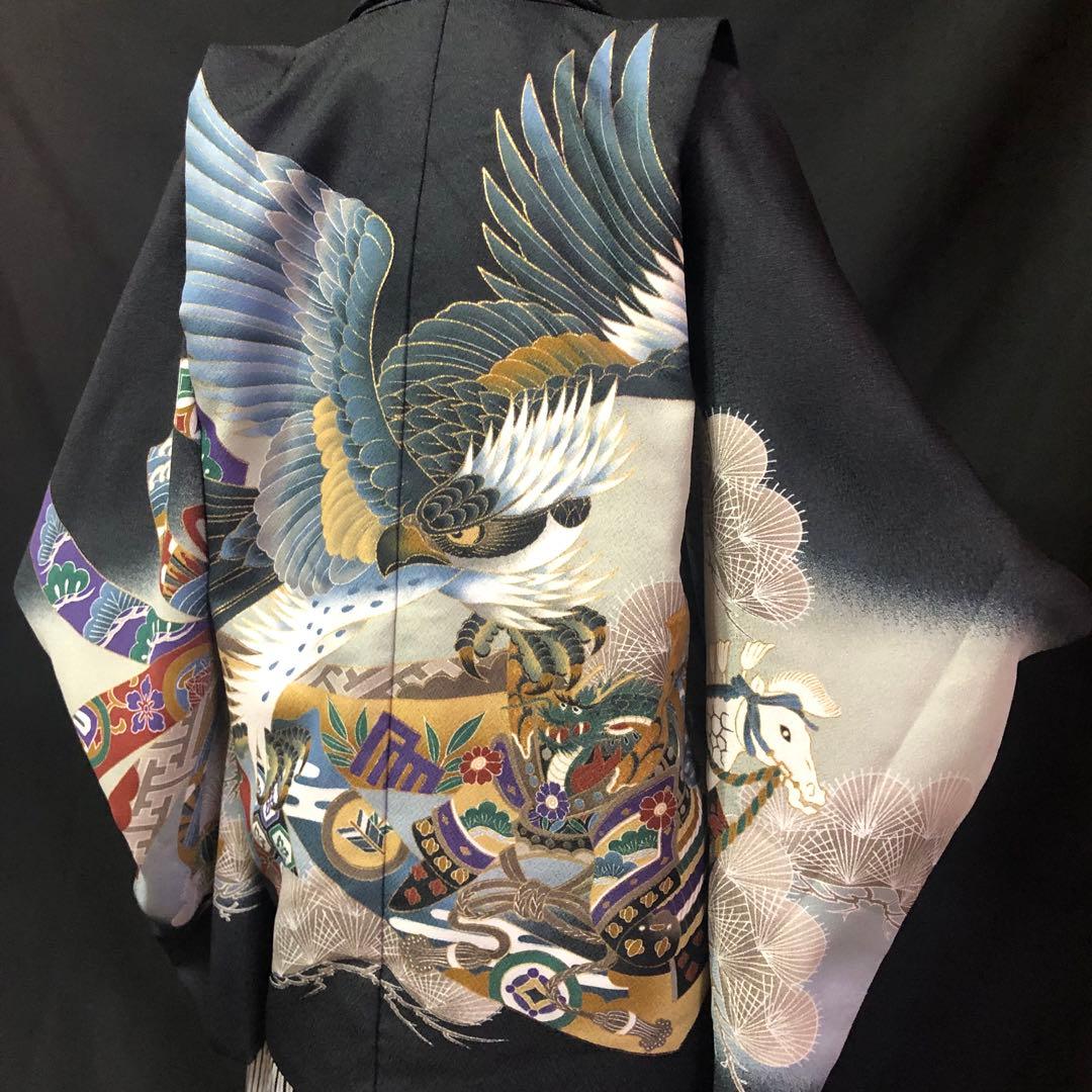 七五三 5歳　男の子　鷹　龍　黒　羽織　着物　袴　セット　男児　753 五歳