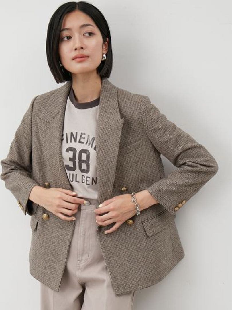 MilaOwen ミラ オーウェン チェック金釦ダブルブレストブレザー　F