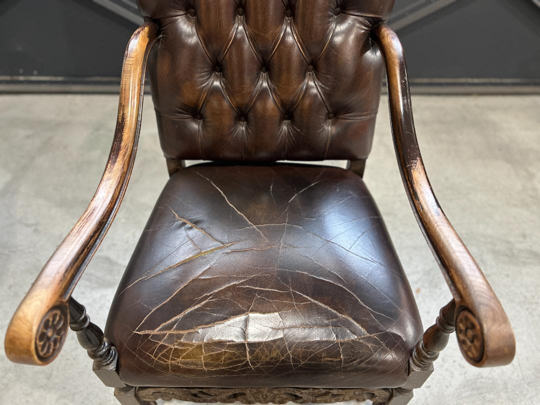 ❖英国Antique❖ ハイバックチェア チェスターフィールド　ネオルネッサンス
