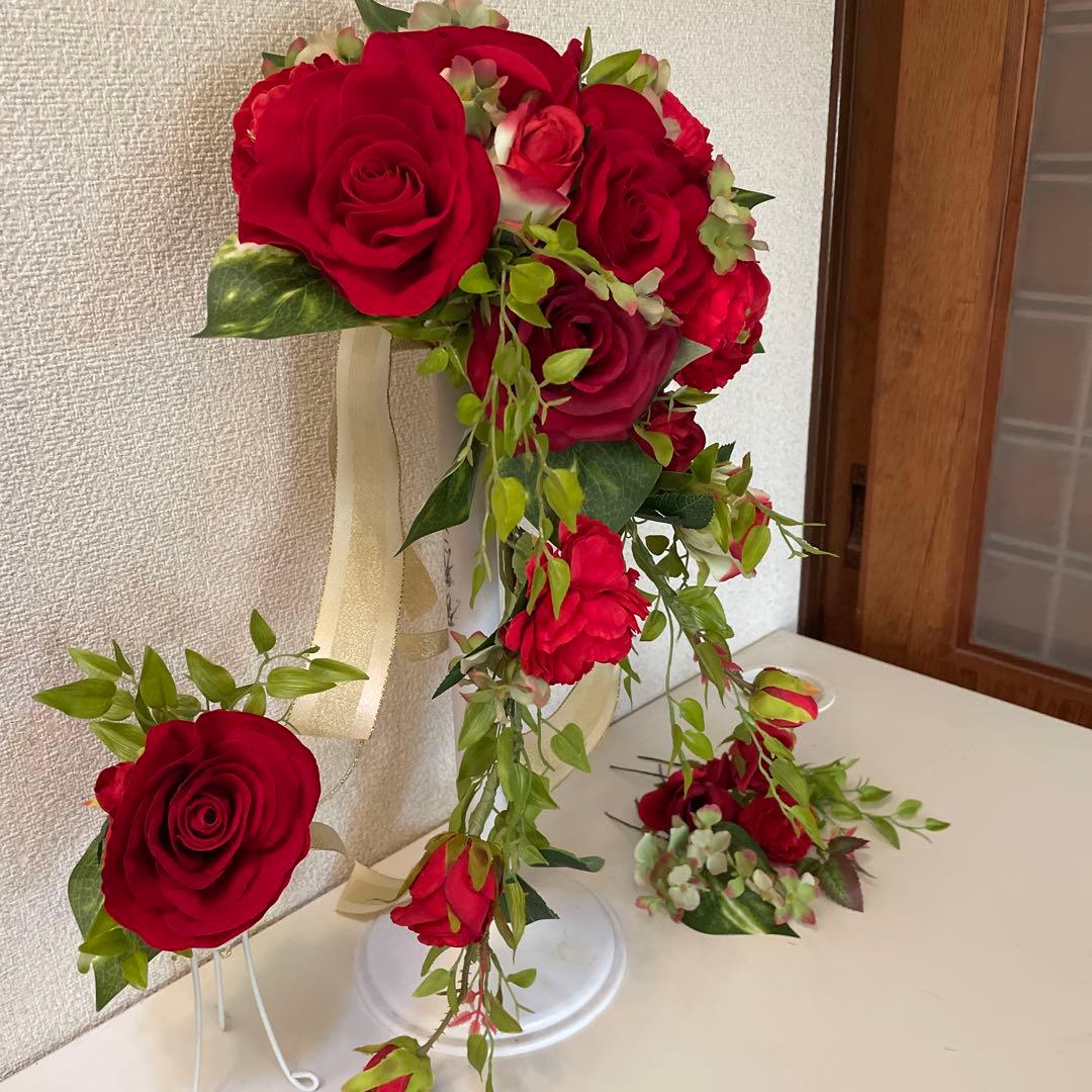 ウエディングブーケ、ブートニア、ヘアアクセサリー付きNo.364