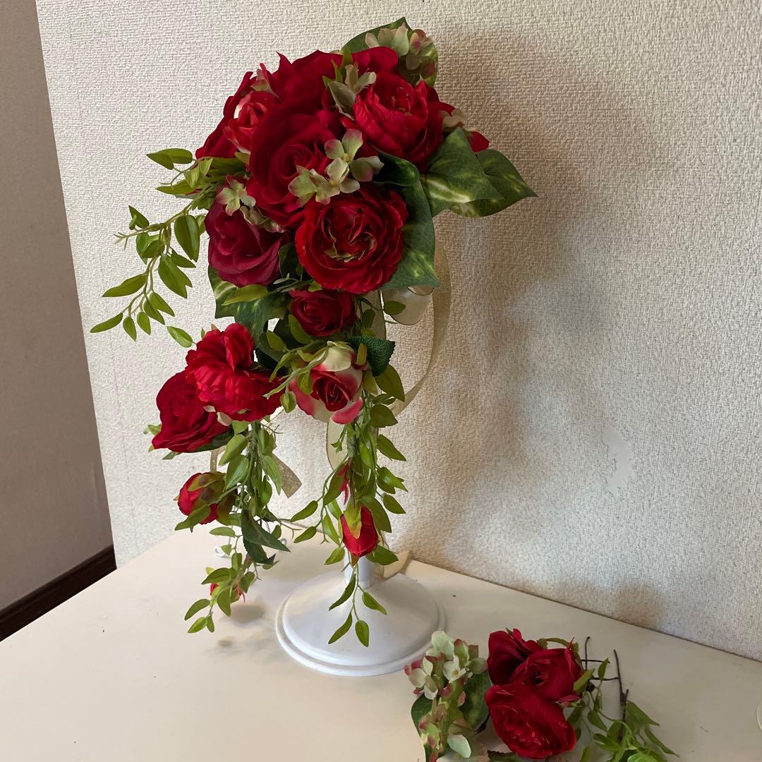 ウエディングブーケ、ブートニア、ヘアアクセサリー付きNo.364