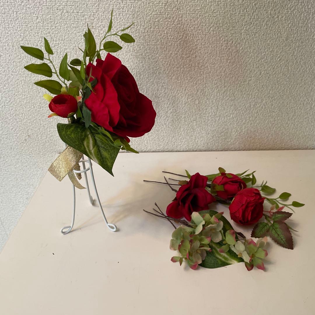 ウエディングブーケ、ブートニア、ヘアアクセサリー付きNo.364