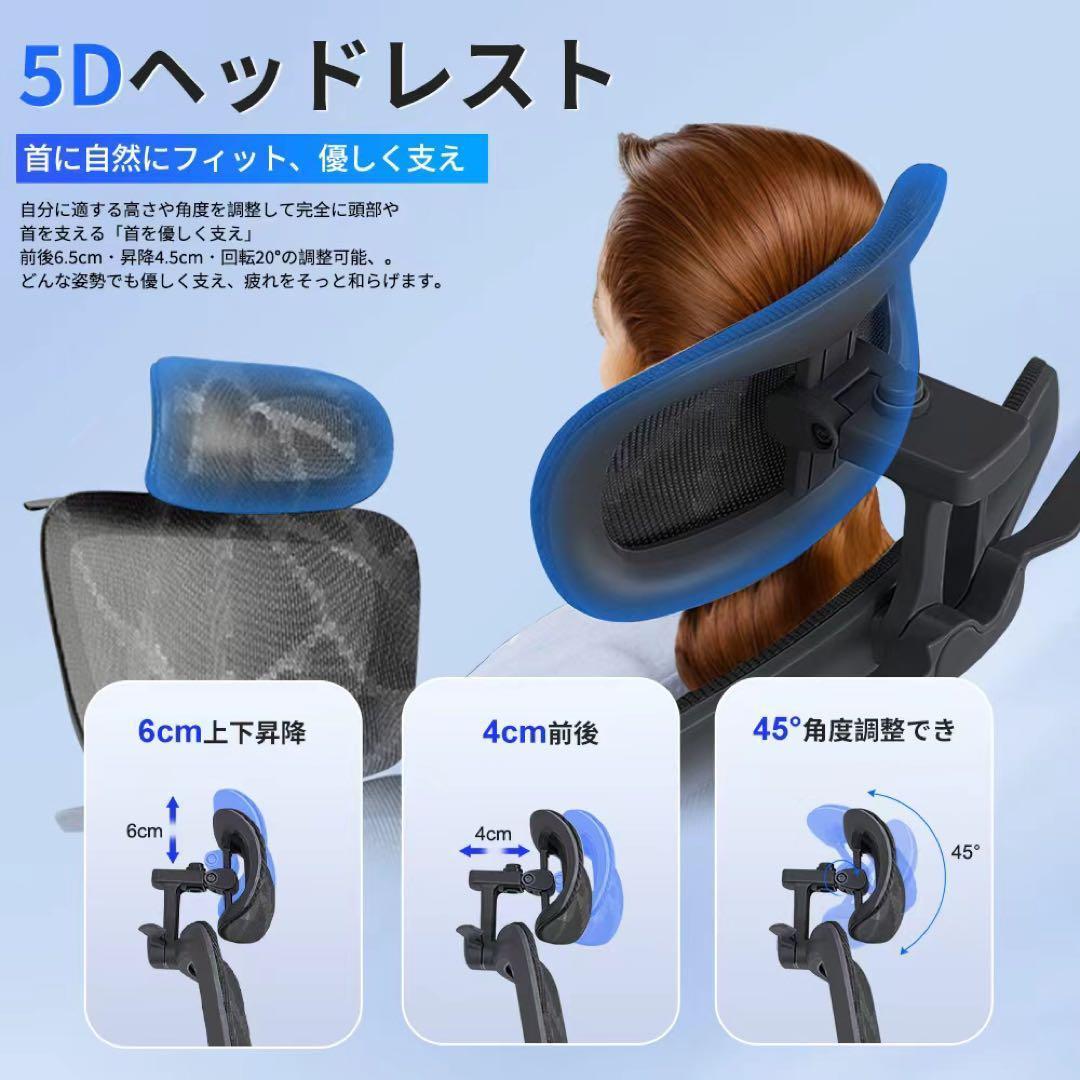 オフィスチェア 椅子 デスクチェア 5Dヘッドレスト 可動式ランバー 人間工学