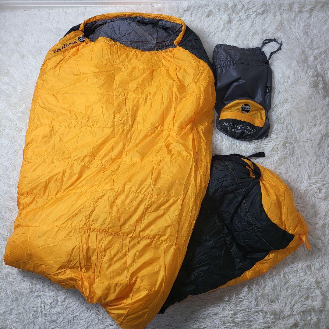 【美品】 ISUKA イスカ アルファライト 500X シュラフ 寝袋 イエロー