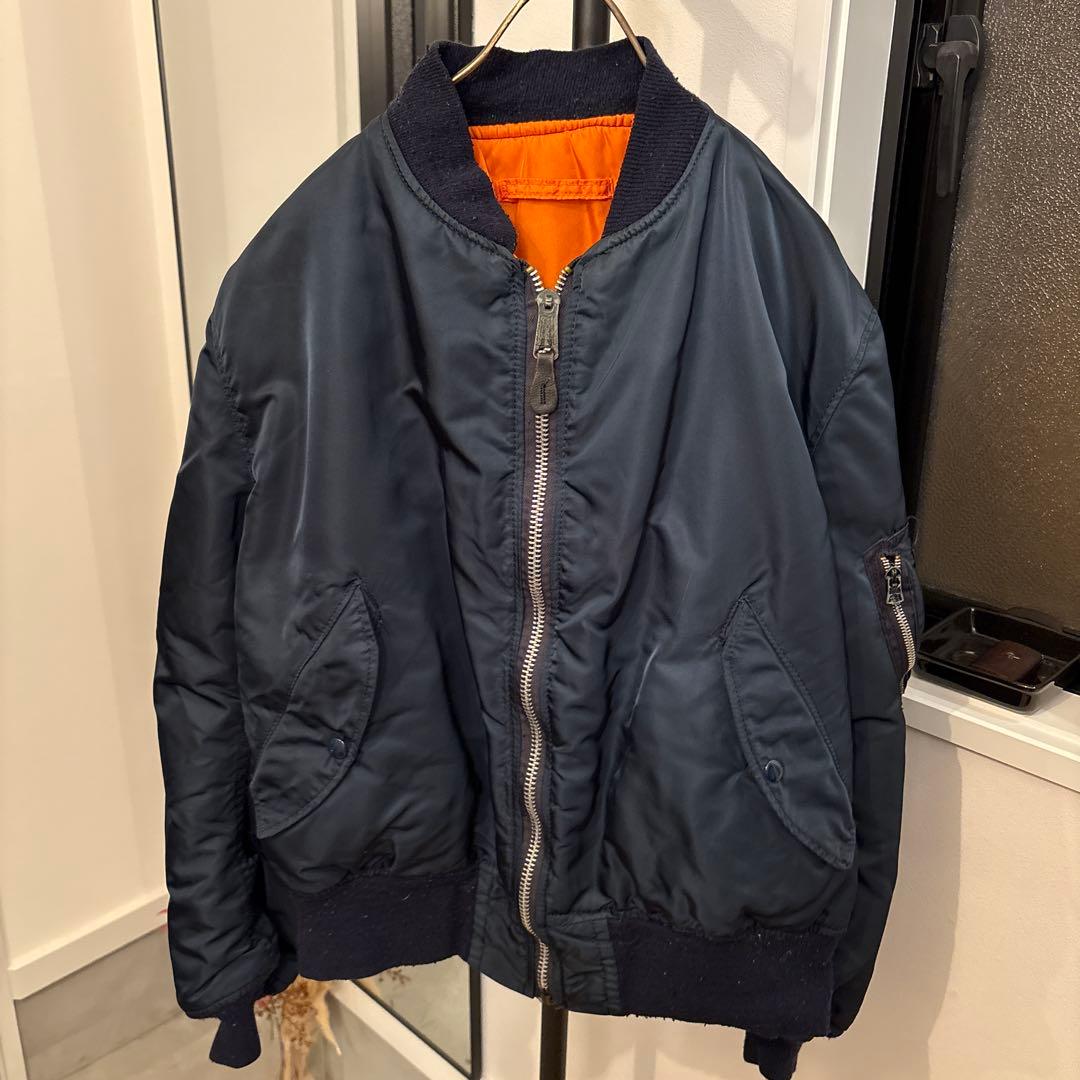 80s ALPHA MA-1 希少ブラックネイビー　旧タグ　フライト　ビンテージ