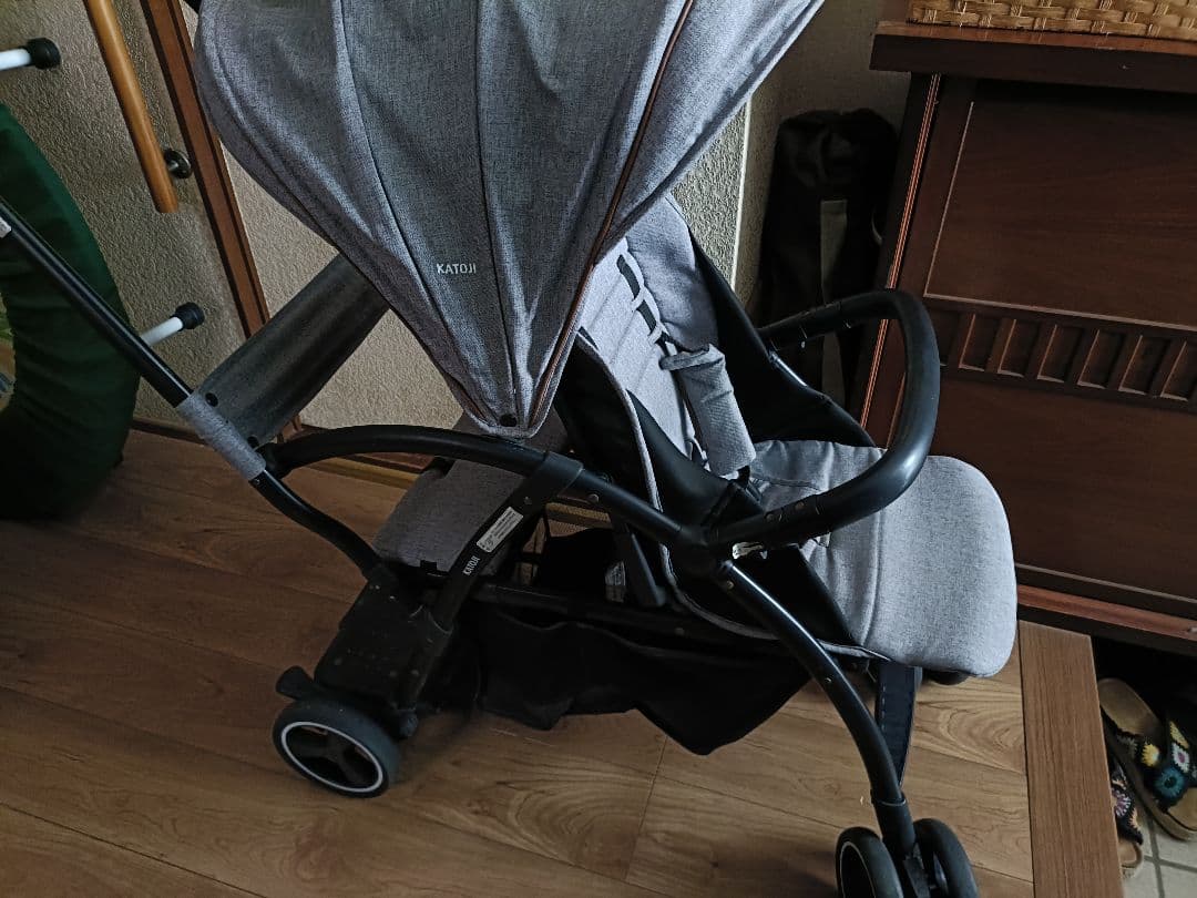 【直接取引】レインカバー付　カトージ 折りたたみベビーカー2シーター グレー