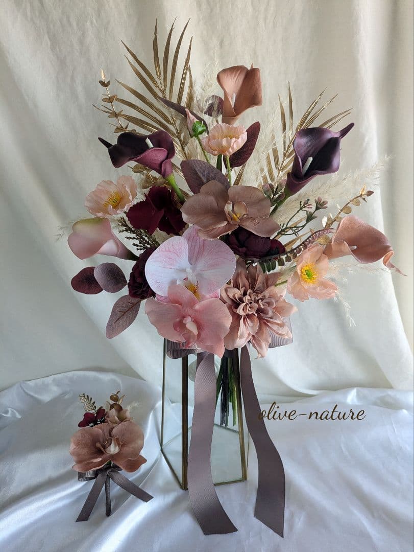 【特別価格】コチョウランのウェディングブーケ＆ブートニア 結婚式 前撮り