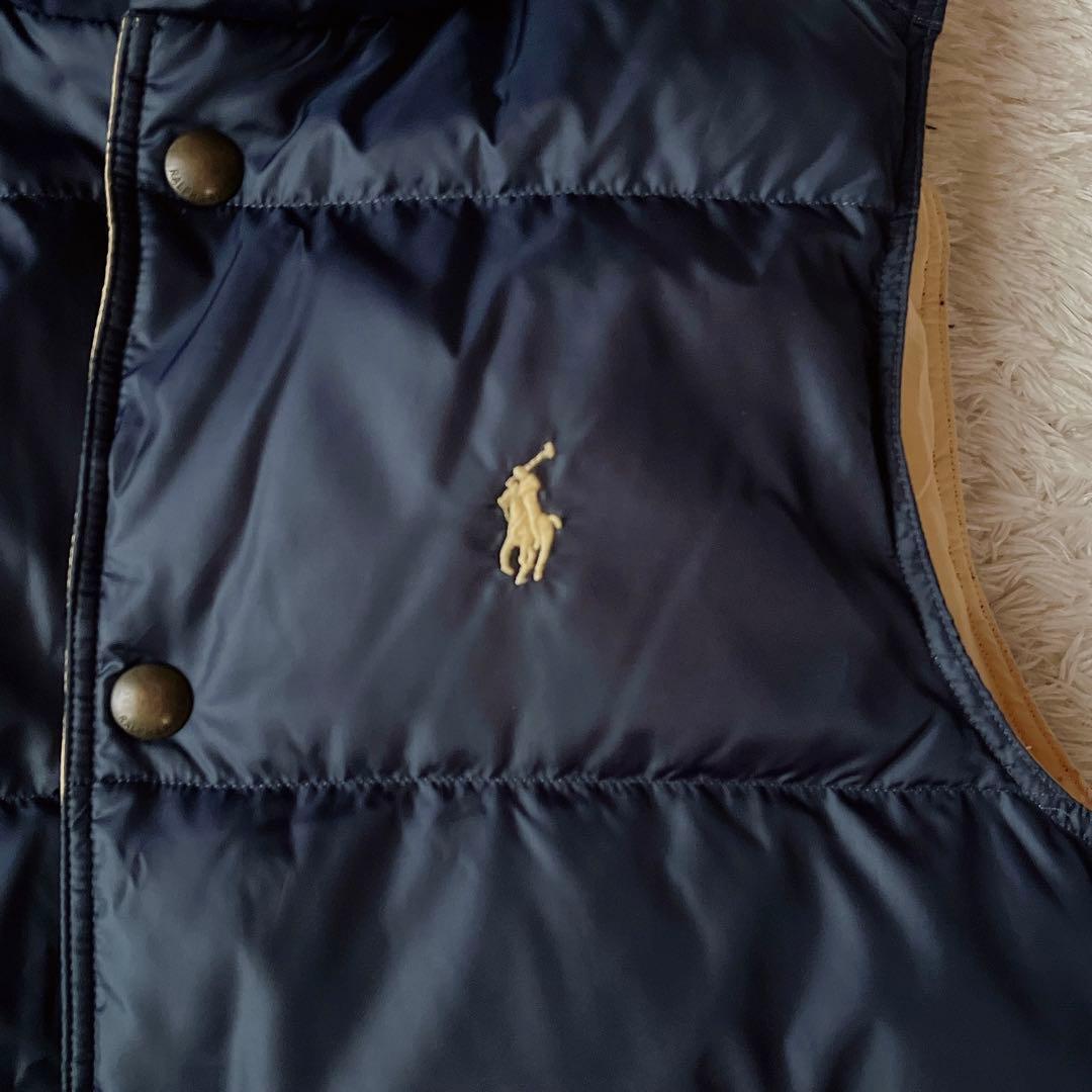 ポロラルフローレン ダウンベスト ポニー刺繍 濃紺×黄リバーシブル