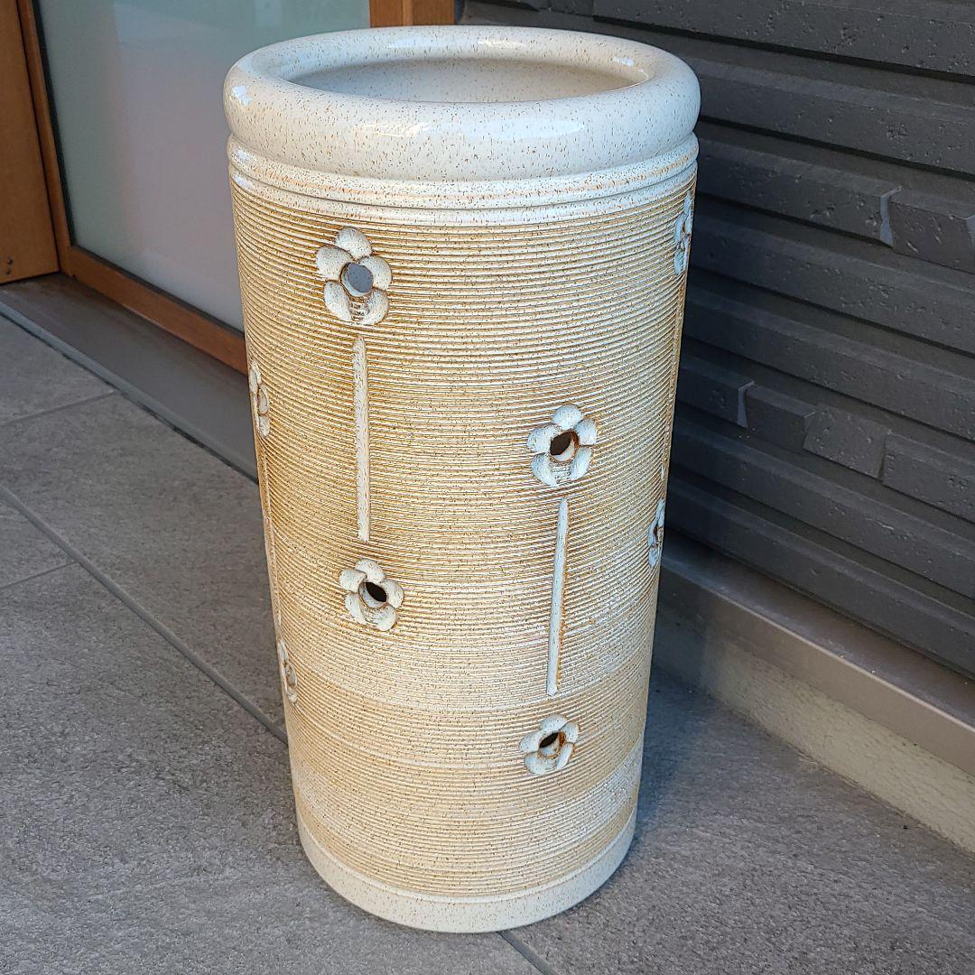 信楽焼 スリム 傘立て 花紋  高さ４７cm