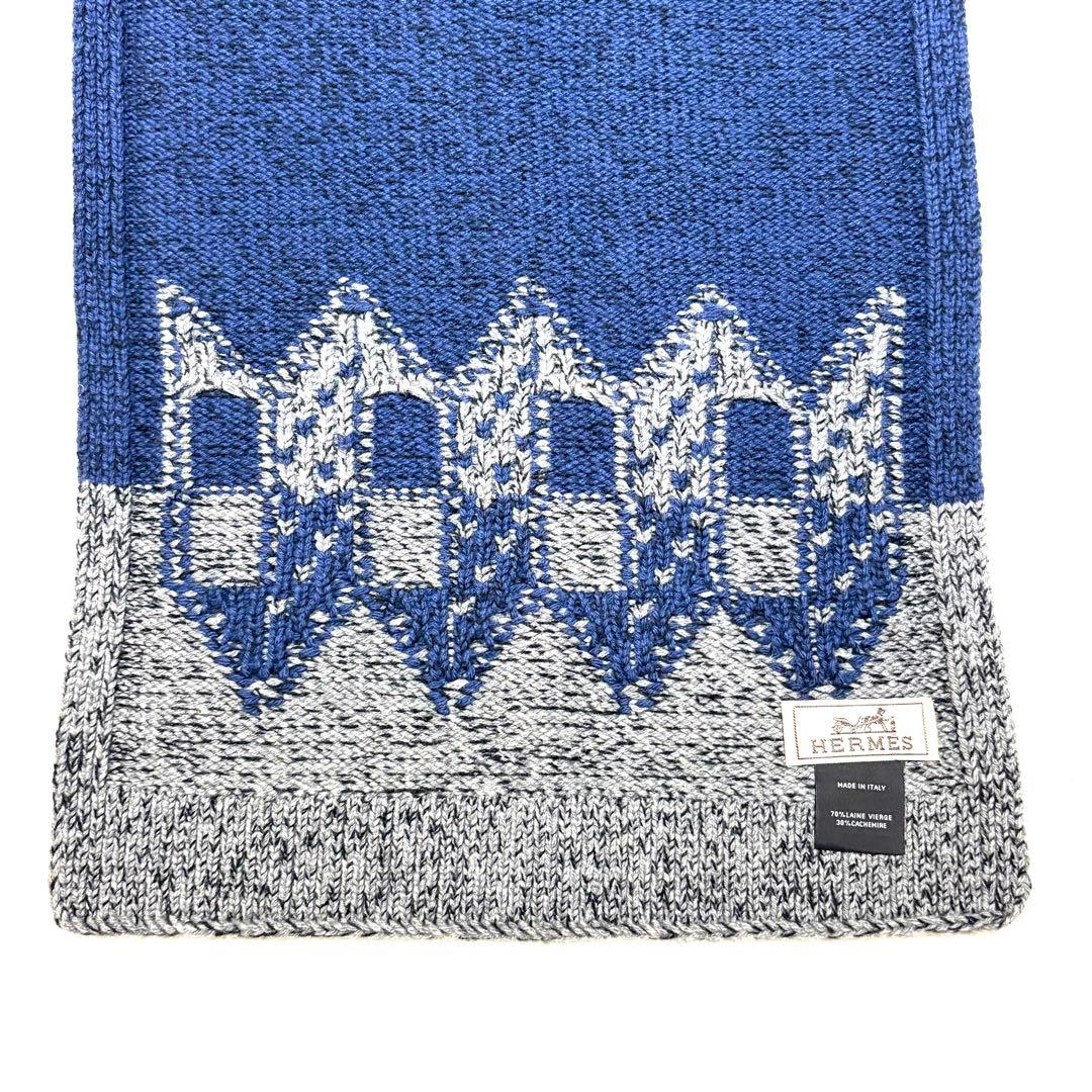 【希少　極美品】HERMES　カシミヤ　マフラー　ストール　若葉柄　ネイビー