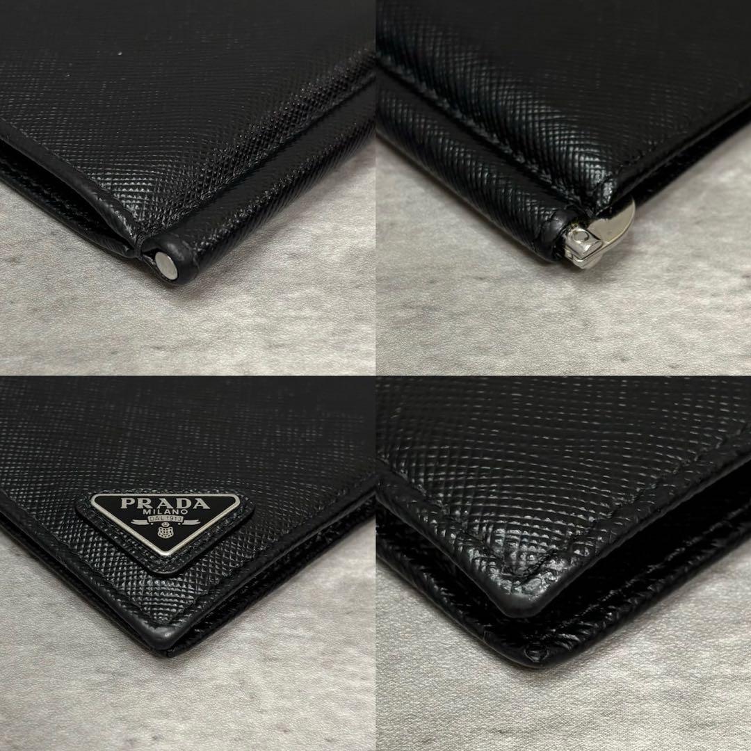 極美品✨プラダ マネークリップ サフィアーノ 三角ロゴ 折り財布 現行品 黒