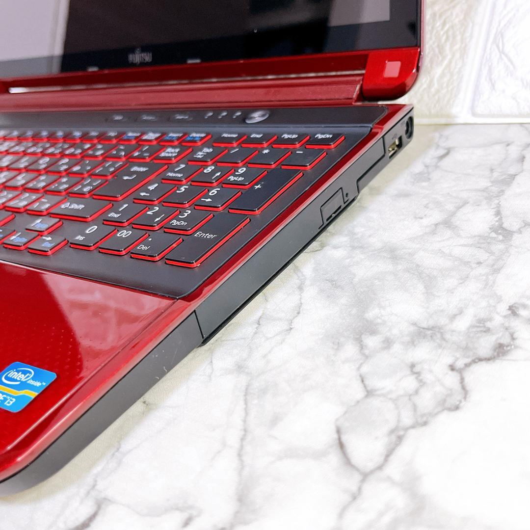 Windows11✨爆速SSDノートパソコン赤✨カメラ・Office付き✨富士通