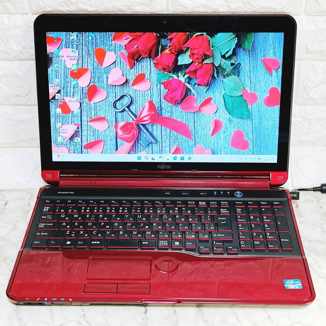 Windows11✨爆速SSDノートパソコン赤✨カメラ・Office付き✨富士通