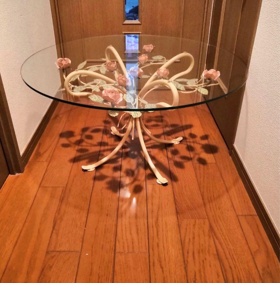 最終値下げ　大塚家具　ガラス　テーブル　薔薇