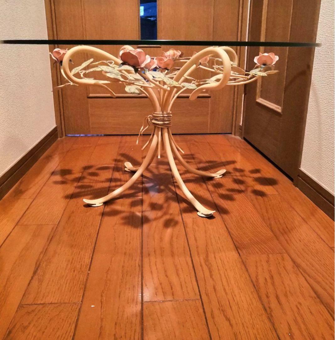 最終値下げ　大塚家具　ガラス　テーブル　薔薇