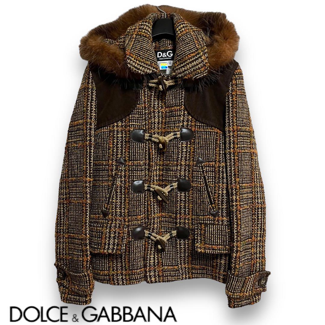 D&G /ツイード ダッフル ジャケットコート 茶系 国内正規品 a442
