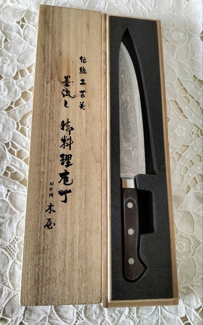 伝統工芸美 墨流し49層 高級料理包丁 日本橋 木屋