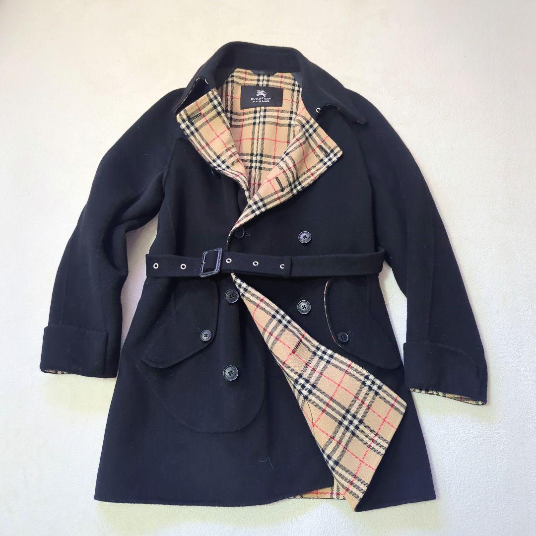 【BURBERRY BLACK LABEL】美品 ノバチェックピーコート M