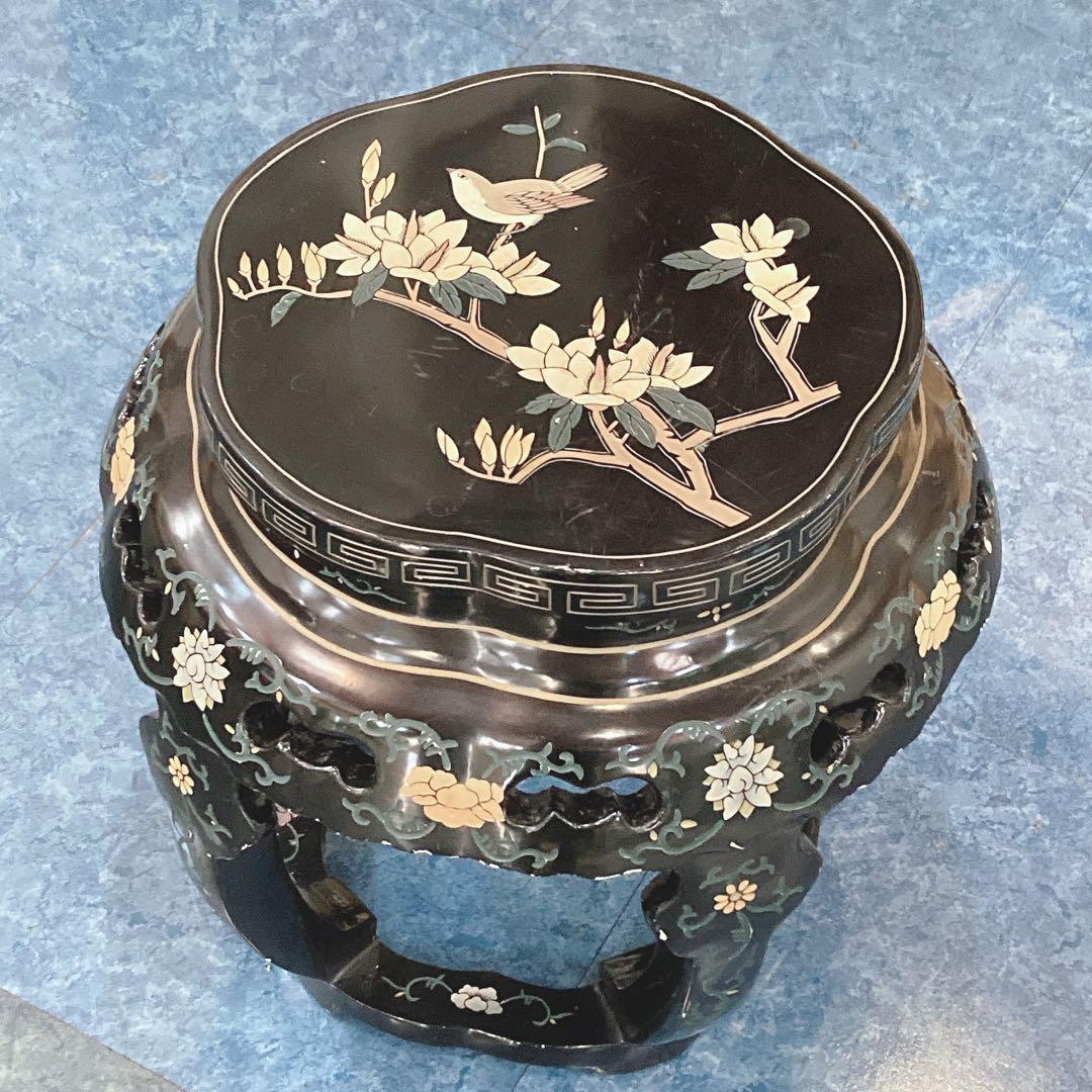 中国美術 サイドテーブル 木製 ブラック 骨董 アンティーク ヴィンテージ