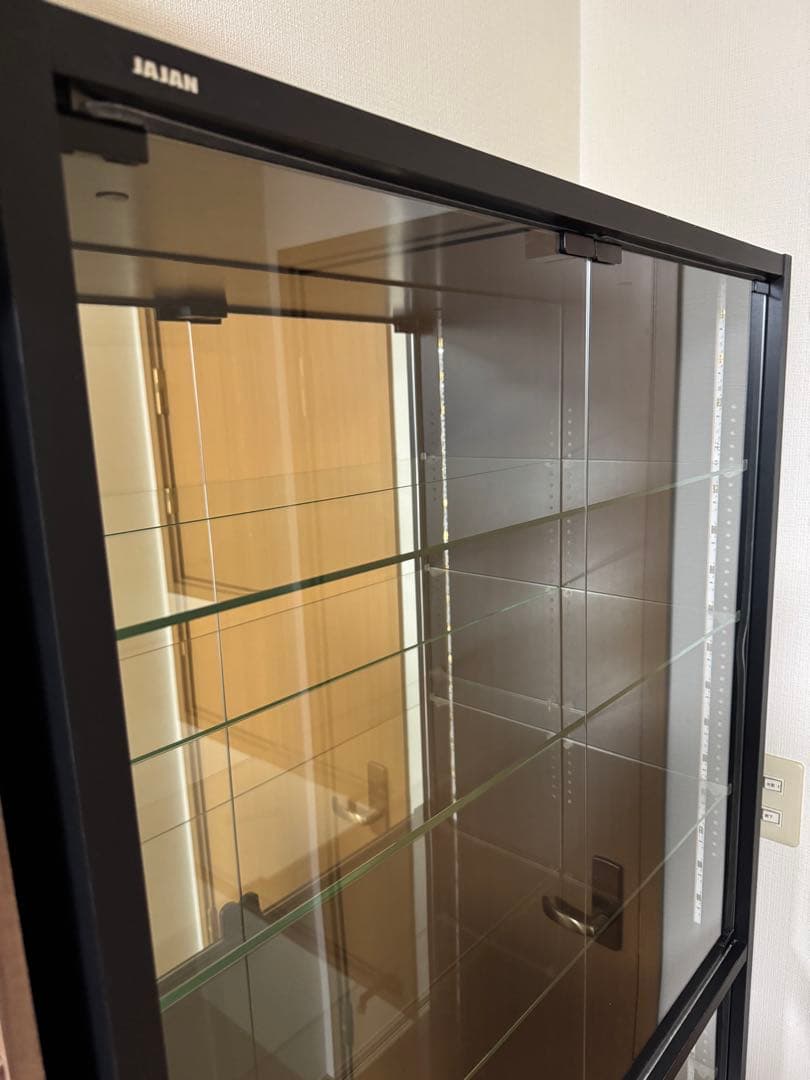 JAJAN フィギュアラックワイド、ミラー背面、LEDタイプ ブラック