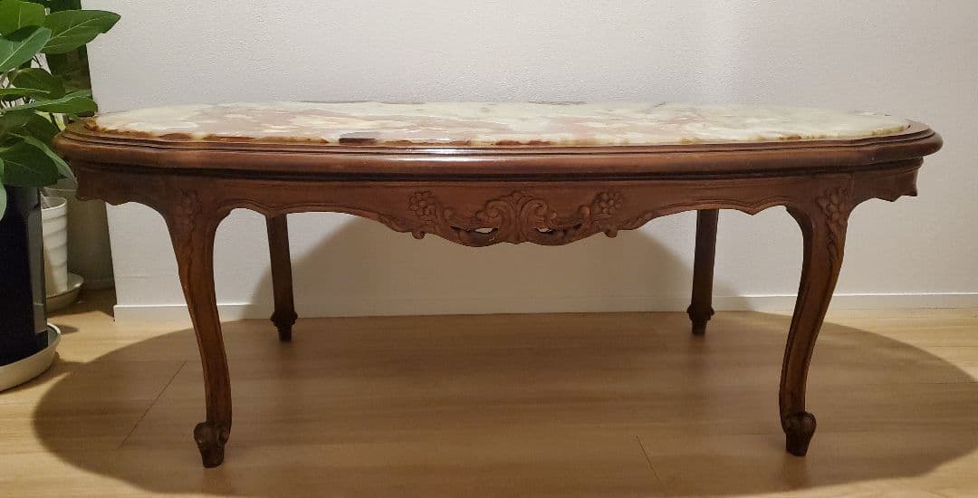 ​【イタリア製】天然石グリーンオニキス センターテーブル 猫脚 大理石