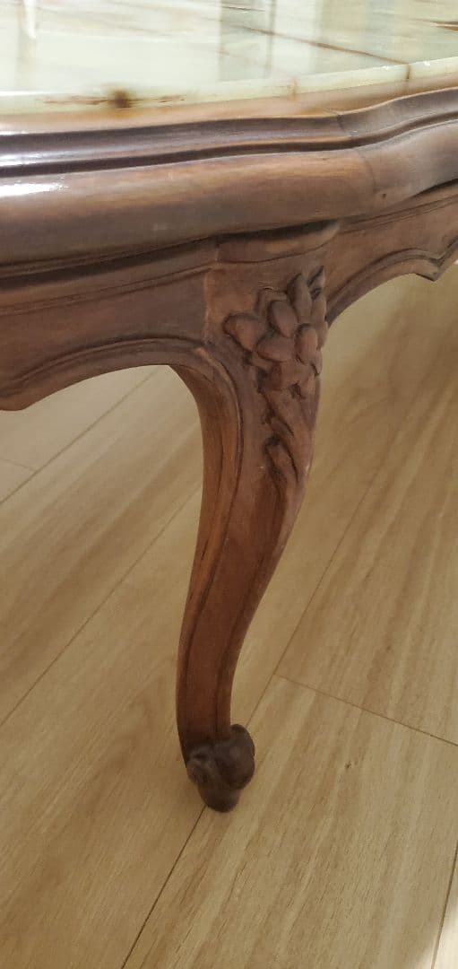 ​【イタリア製】天然石グリーンオニキス センターテーブル 猫脚 大理石