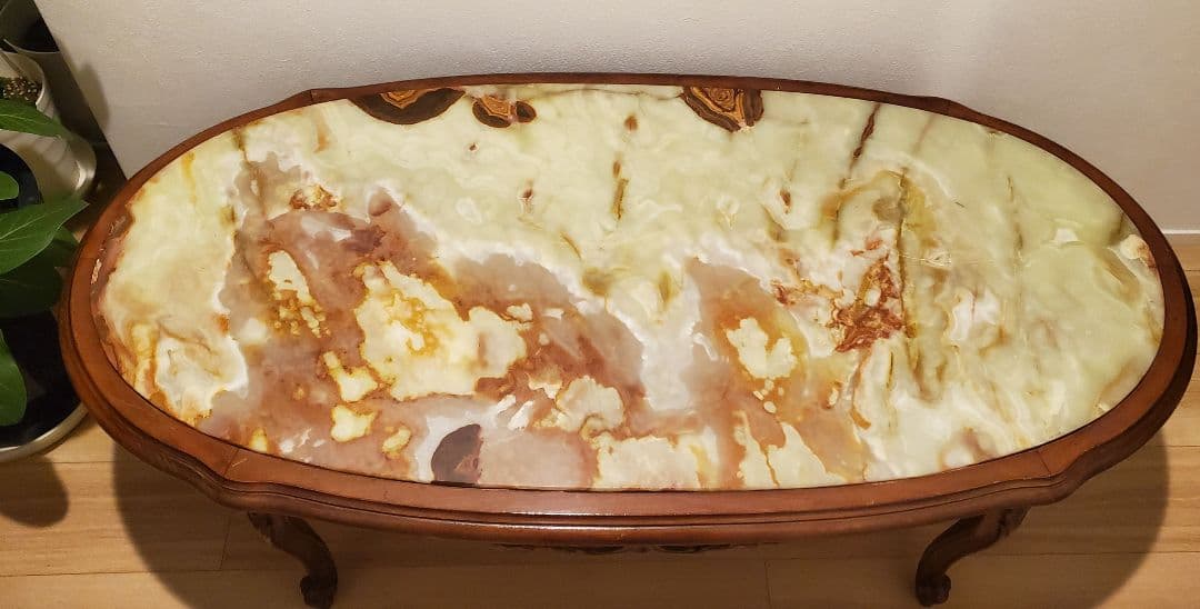 ​【イタリア製】天然石グリーンオニキス センターテーブル 猫脚 大理石